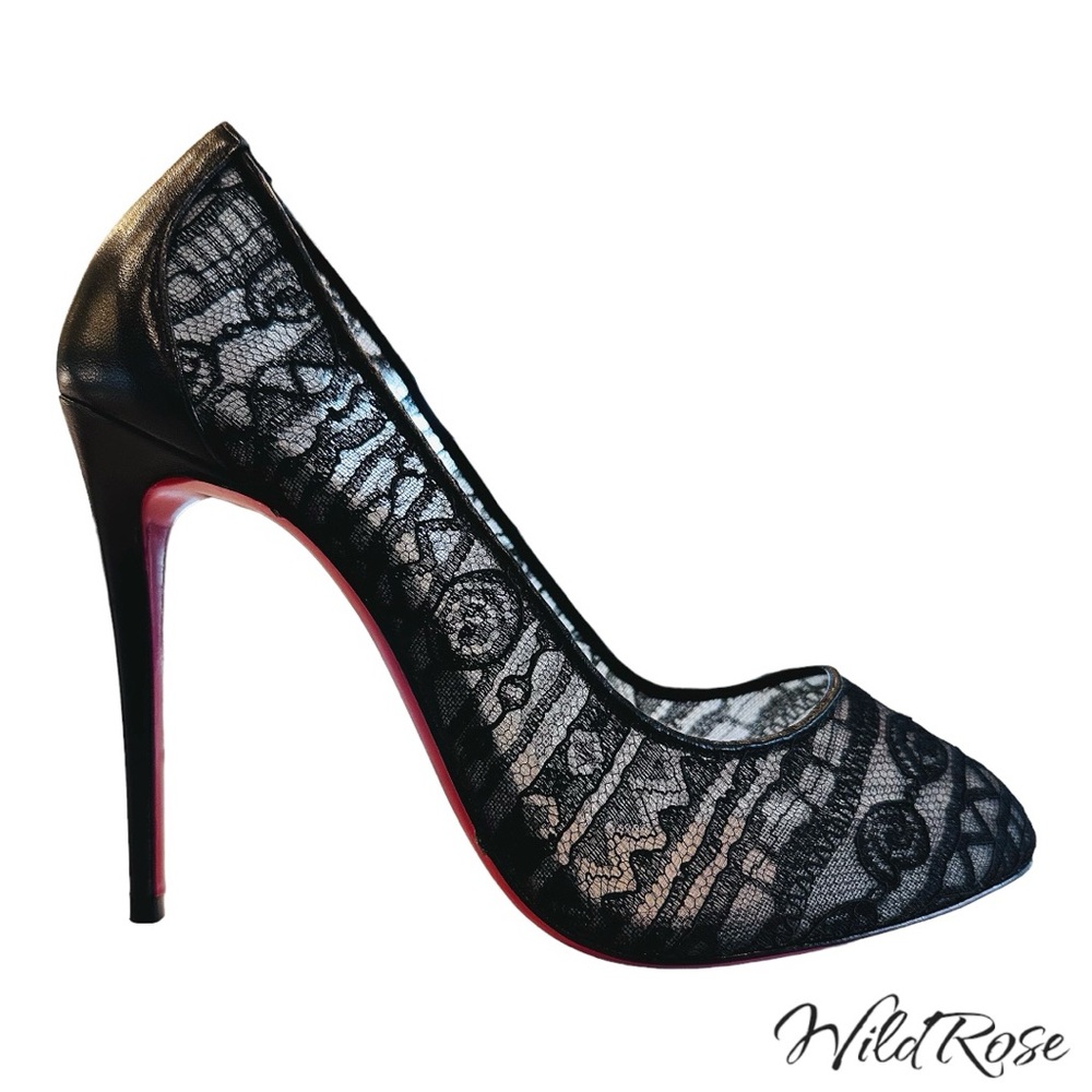 CRISTIAN LOUBOUTIN Dorissima Black Lace Mesh w/ Leather Heels Sexy Pumpe SZ 38